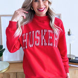 Red Gingham Nebraska Applique Grey Mockneck