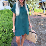 Drop Shoulder Button Up Woven Shirt Dress