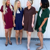 Drop Shoulder Button Up Woven Shirt Dress