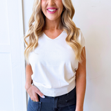 Relaxed Fit Short Sleeve V Neck Top