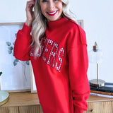 Red Gingham Nebraska Applique Grey Mockneck