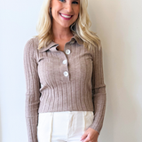 Ribbed Polo Half Button Sweater Top