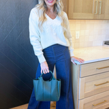 V Neck Flower Embrordery Sweater