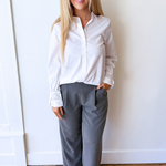 Adjustable Sleeve Button Front Woven Top - The 308 Boutique