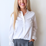 Adjustable Sleeve Button Front Woven Top - The 308 Boutique