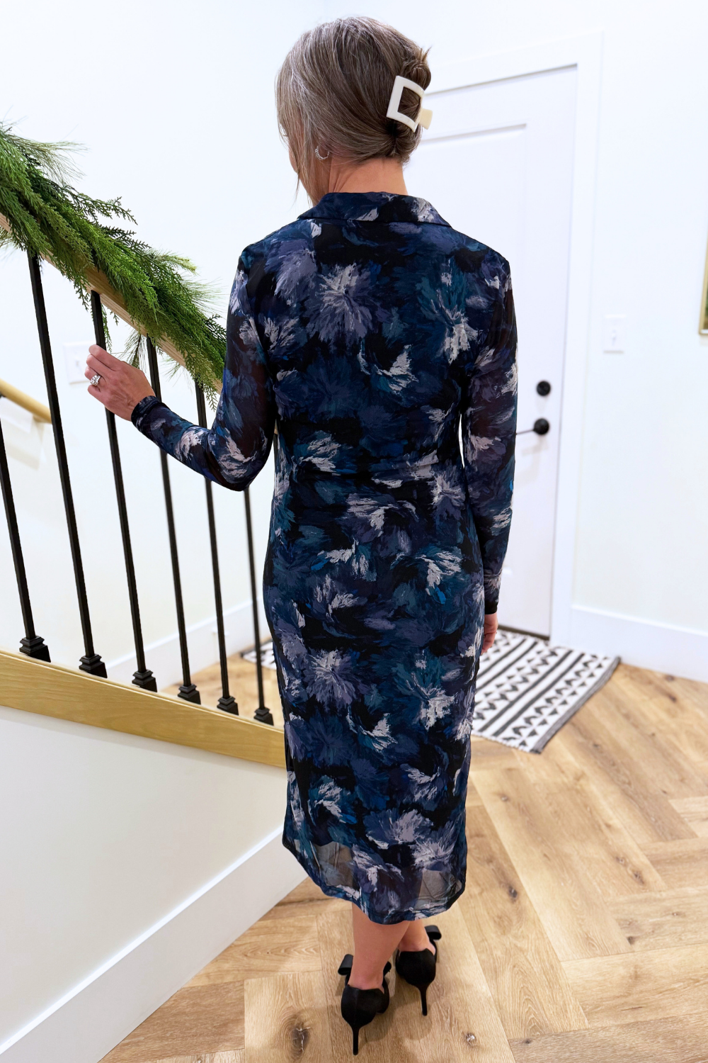 Floral Mesh Ruch Midi Shirt Dress - The 308 Boutique