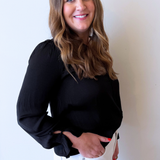 Long Sleeve Button Front Woven Top w/ Smocking