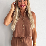 Cotton Gauze Button Down Sleeveless Top