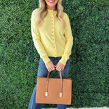 Button Front Crew Neck Long Sleeve