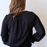 Long Sleeve Button Front Woven Top w/ Smocking