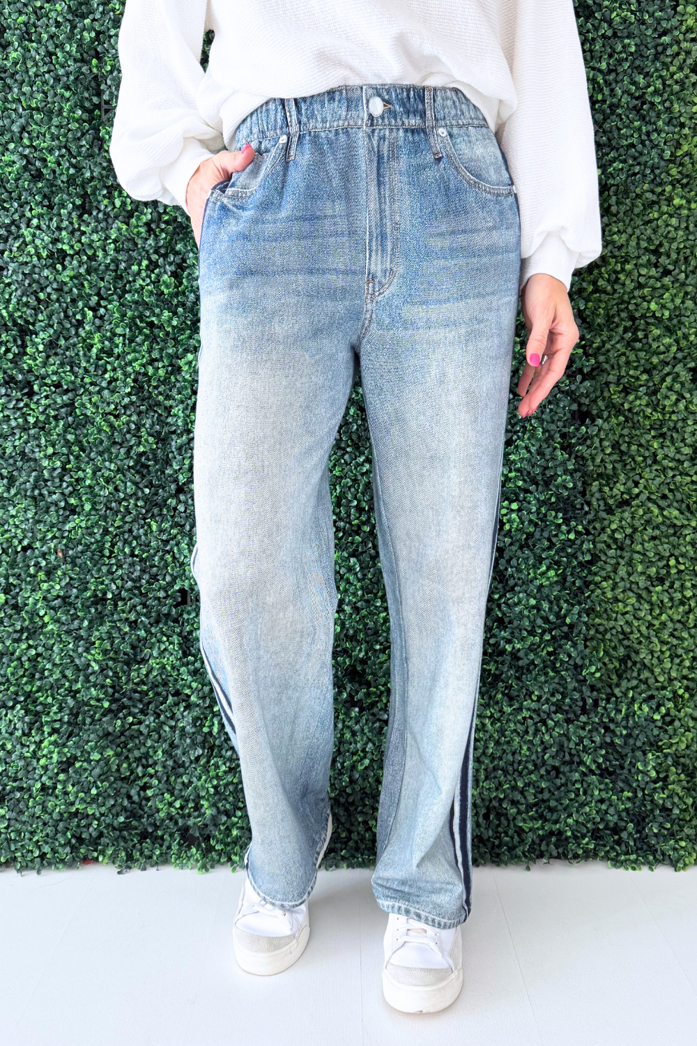 Faux Denim Track Pants - The 308 Boutique