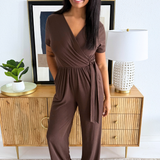 Short Sleeve V-Neck Jumpsuit