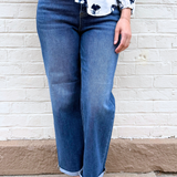 High Rise Relaxed Fit Ankle Straight Jeans with Cuff