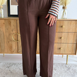 Wide Leg Elastic Waist Satin Feel Pant