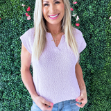 Split Neck Slub Sweater Top with Dolman Sleeves