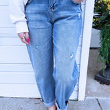 Slouchy Ankle Length Barrel Jeans with Cuffs