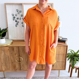 Drop Shoulder Button Up Woven Shirt Dress