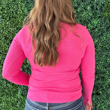 Knit Long Sleeve V Neck Collared Top