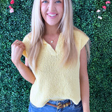 Split Neck Slub Sweater Top with Dolman Sleeves