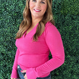 Knit Long Sleeve V Neck Collared Top