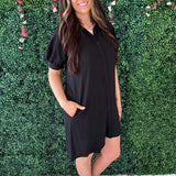 Short Sleeve Button Down Mini Dress w/ Pockets