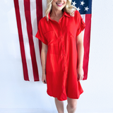 Drop Shoulder Button Up Woven Shirt Dress