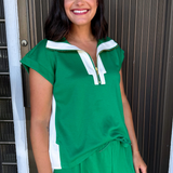 Drop Shoulder Front Zip Casual Top