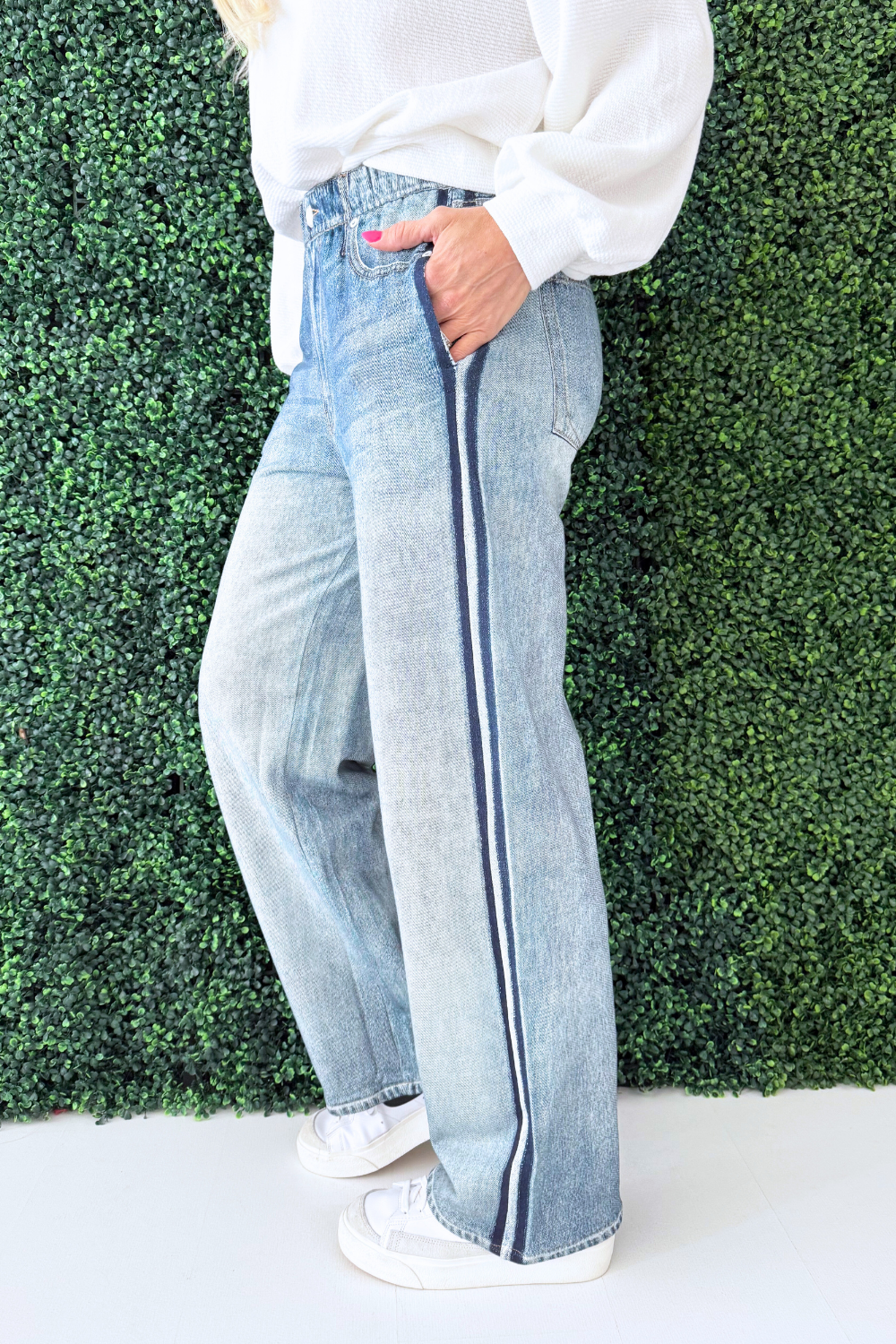 Faux Denim Track Pants - The 308 Boutique