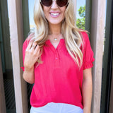 Short Sleeve Half Placket Woven Blouse