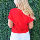 Cuffed Sleeve V Neck Tee