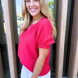 Short Sleeve Half Placket Woven Blouse