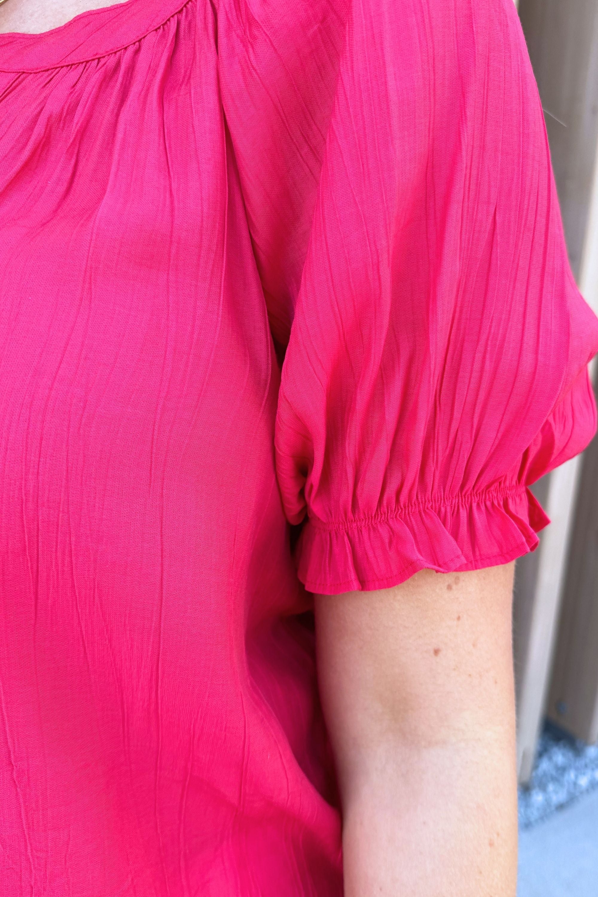 Short Sleeve Half Placket Woven Blouse