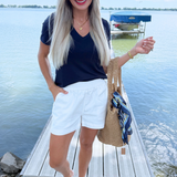 Short Sleeve V-Neck Knit Tee