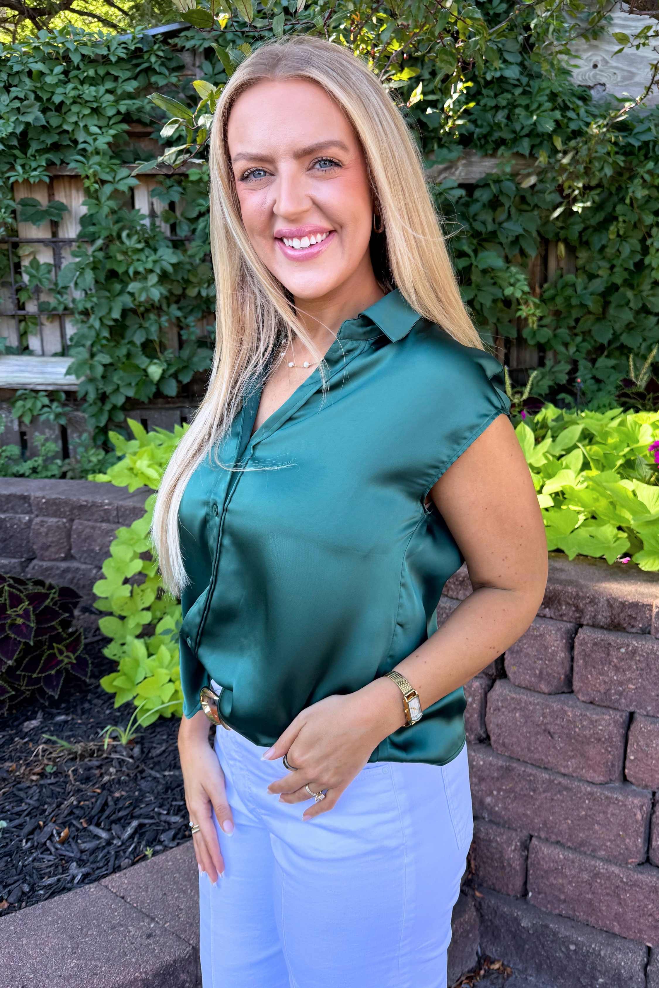 Cap Sleeve Button Down Blouse