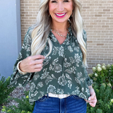 Painterly Sarasa Ruffle Blouse