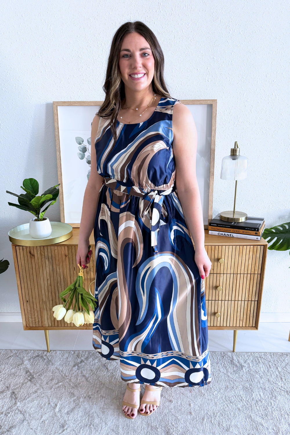 swirl midi dress Abstract Orange Pink Swirl Pattern Women's 3/4 Sleeve Dresses Elegant A-Line Midi Dress Flare Summer Casual Sundress