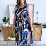 Sleeveless Swirl Print Midi Dress