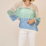Open Knit Color Block Hood Sweater