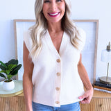 Knitted Sleeveless Vest with Gold Buttons