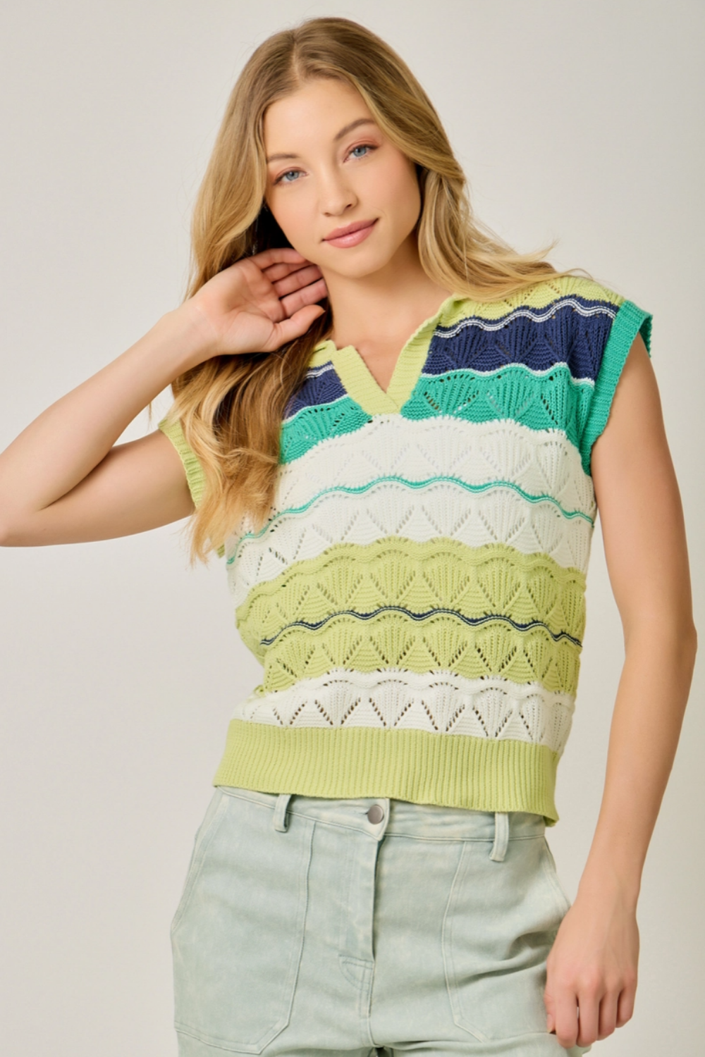 Color Striped Ponte Polo Sweater