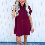 Drop Shoulder Button Up Woven Shirt Dress