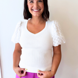 3D Floral Short Sleeve Knit Top
