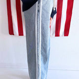 Double Stripe Wide Leg Drawstring Denim Pants