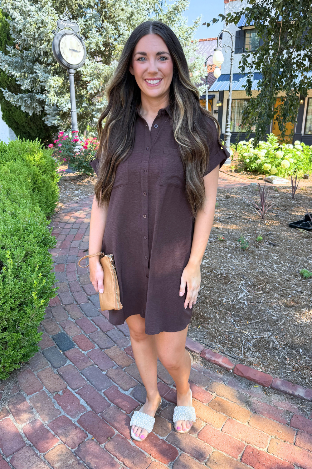 Drop Shoulder Button Up Woven Shirt Dress