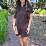 Drop Shoulder Button Up Woven Shirt Dress