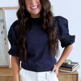 Denim Puff Sleeve Sweatshirt