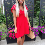 Flutter Cap Sleeve V Neck Dress