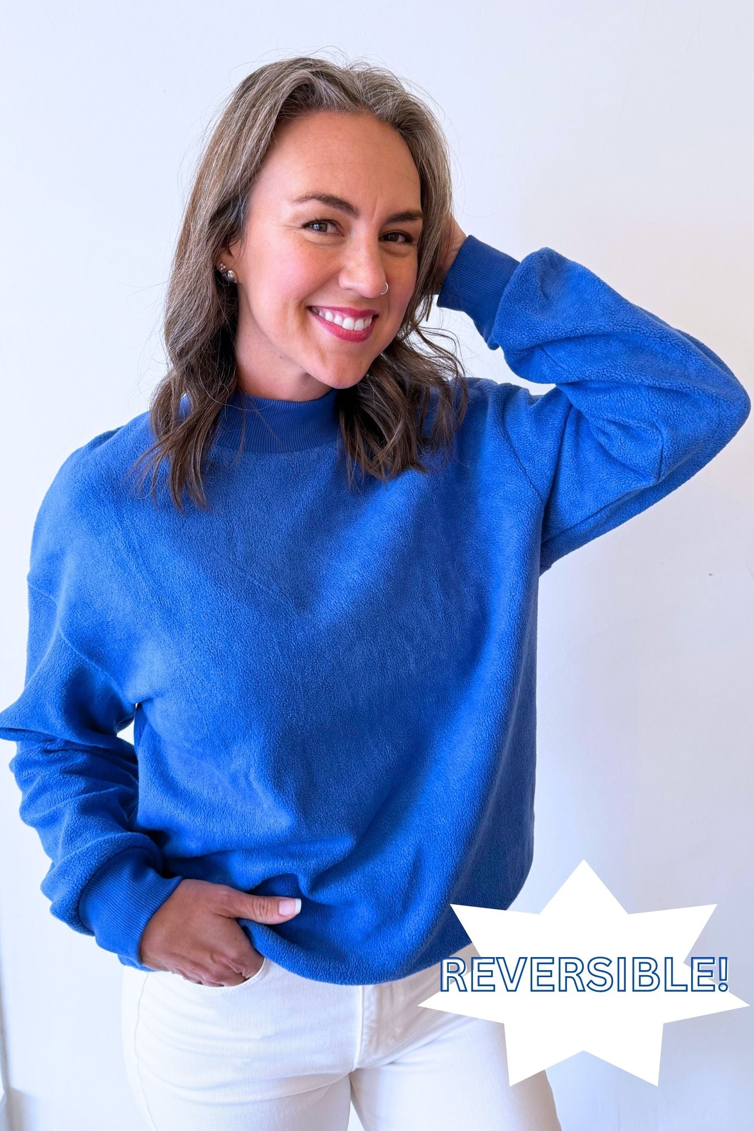 Oversize Drop Shoulder Reversible Mock Neck Sweatshirt - The 308 Boutique