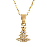 14K Gold Dipped CZ Stone Paved Christmas Tree Pendant Necklace