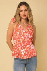 Tie Shoulder Floral Peplum Tank